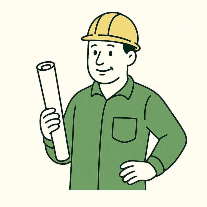 Handwerker:in mit Bauplan